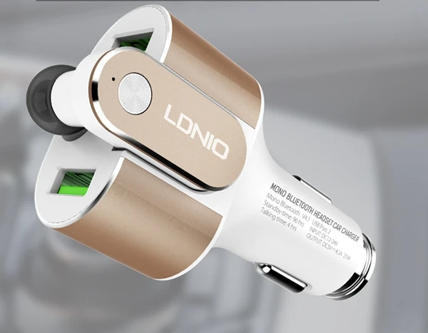 champagne 5 шт./партия Ldnio Force Llandudno CM22 Новое Стильное автомобильное зарядное устройство из алюминиевого сплава Интеллектуальные Bluetooth наушники 3USB автомобильное зарядное устройство - Тип штекера: champagne