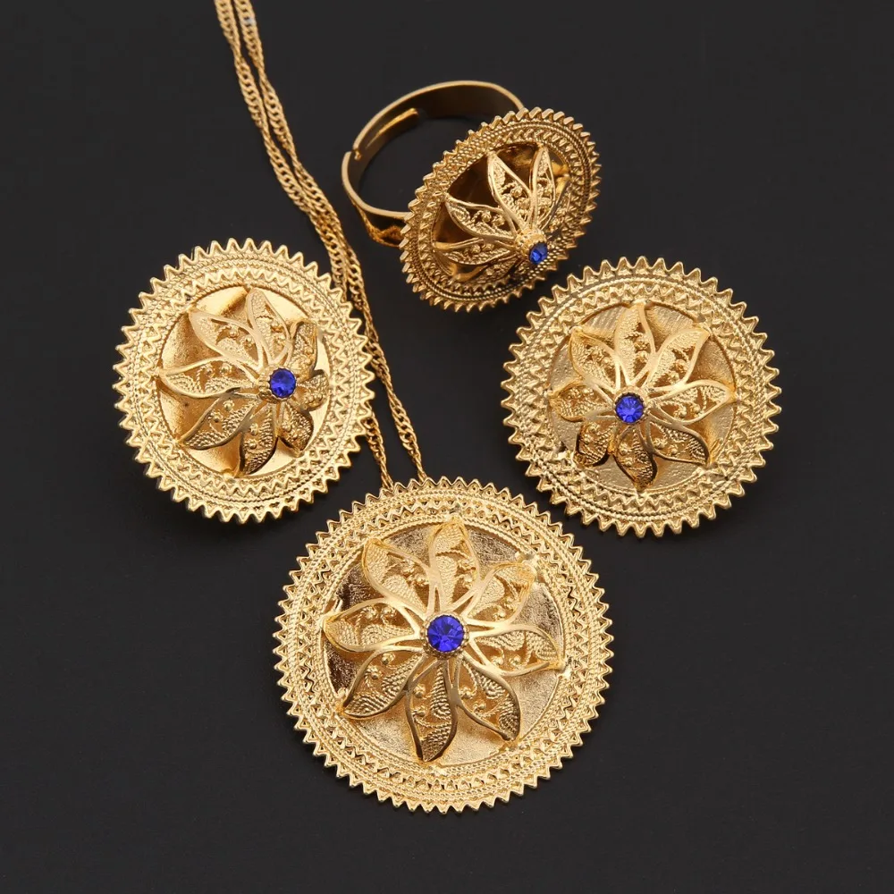 Bangrui Новый Эфиопский Crystal Jewelry Set Подвеска Сеть/серьги/кольца комплект ювелирных