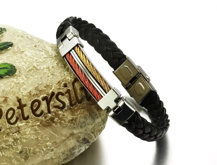 SIZZZ 19cm long 10mm wide fashion jewelry personality men stainless steel leather Bracelet&ampBangles for | Украшения и