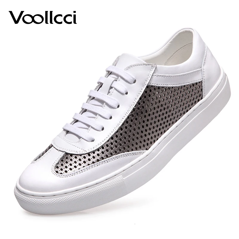 Voollcci New 2018 Men Casual Shoes Leather Summer Breathable Holes Luxury Brand Flat for Genuine Oxford Man | Обувь
