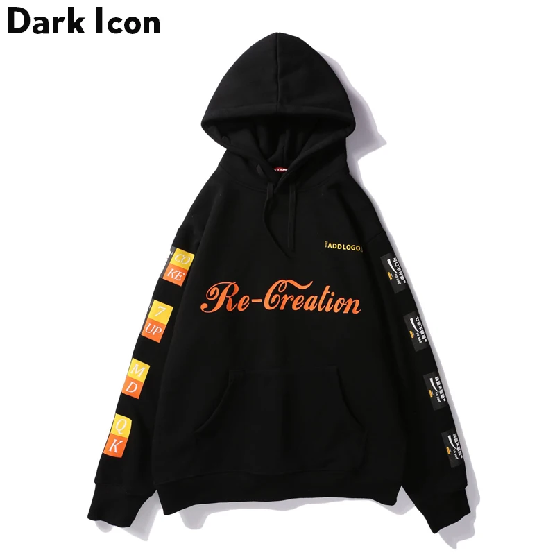 Мужская толстовка с капюшоном DARK ICON Черная/белая принтом из флиса на зиму