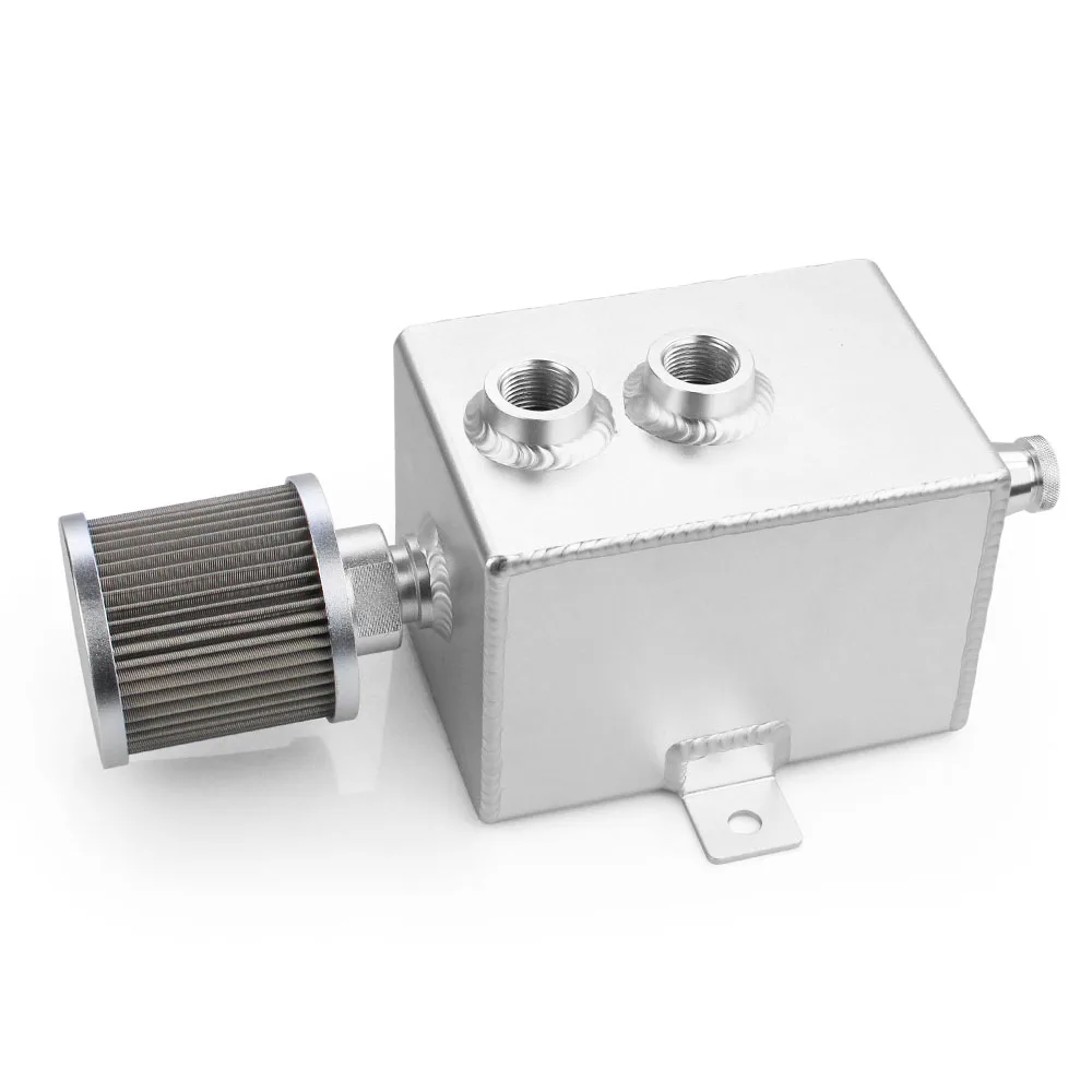 silver RASTP-2L, Универсальный Автомобильный Алюминиевый масляный бак, серебристый, черный топливный бак с дыханием и фильтром, сливной кран, 2LT, RS-OCC010 - Цвет: silver