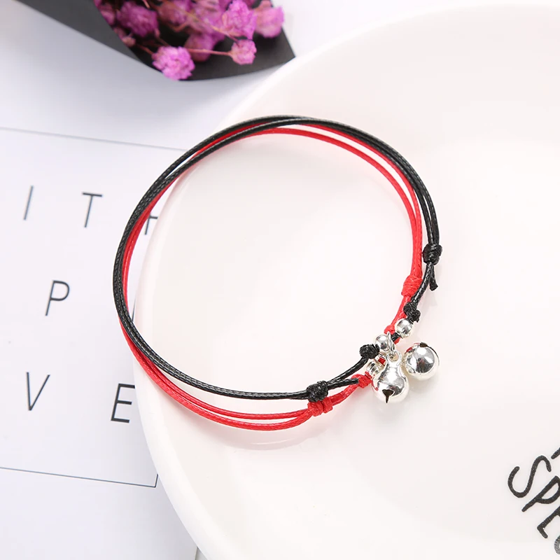 black and red Новые модные браслеты для женщин, простая ручная работа, черная красная веревочная цепь, регулируемый браслет на лодыжке, индивидуальные браслеты - Окраска металла: black and red
