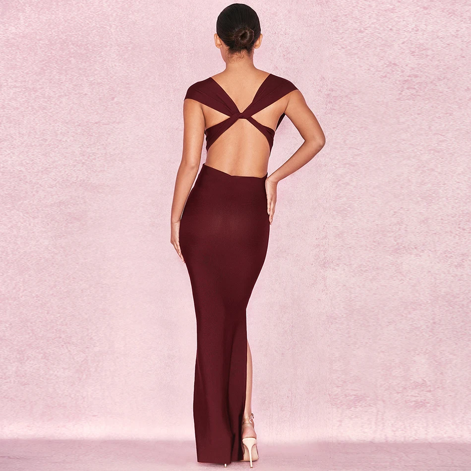 2019 Новое поступление Элегантное макси вечернее платье сексуальное красное вино