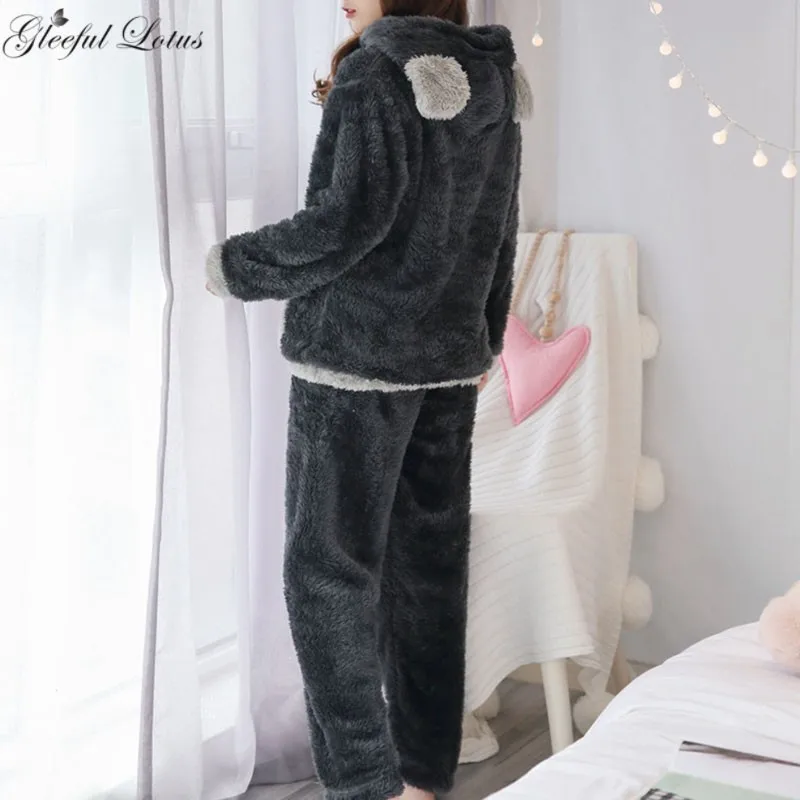 Пижама женская зимняя пижама набор кигуруми Kawaii Ночной костюм флисовая одежда