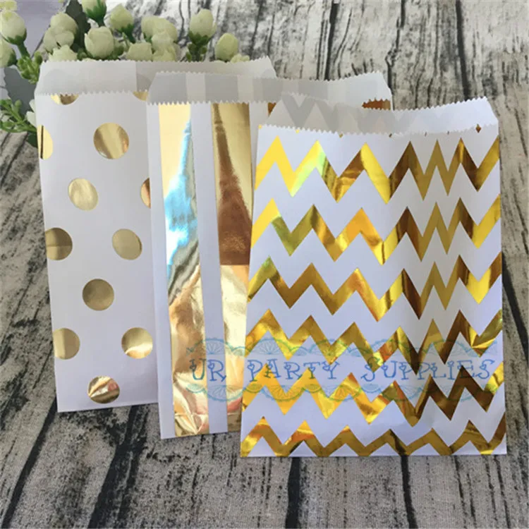 Бесплатная доставка 100 шт Металлические золотые бумажные мешки полосатые сумки