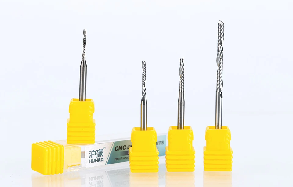 HUHAO 1PC 3.175mm Single Flute Spiral router bits CNC end mill For MDF Tungsten Carbide Milling Cutter tugster steel cnc tools