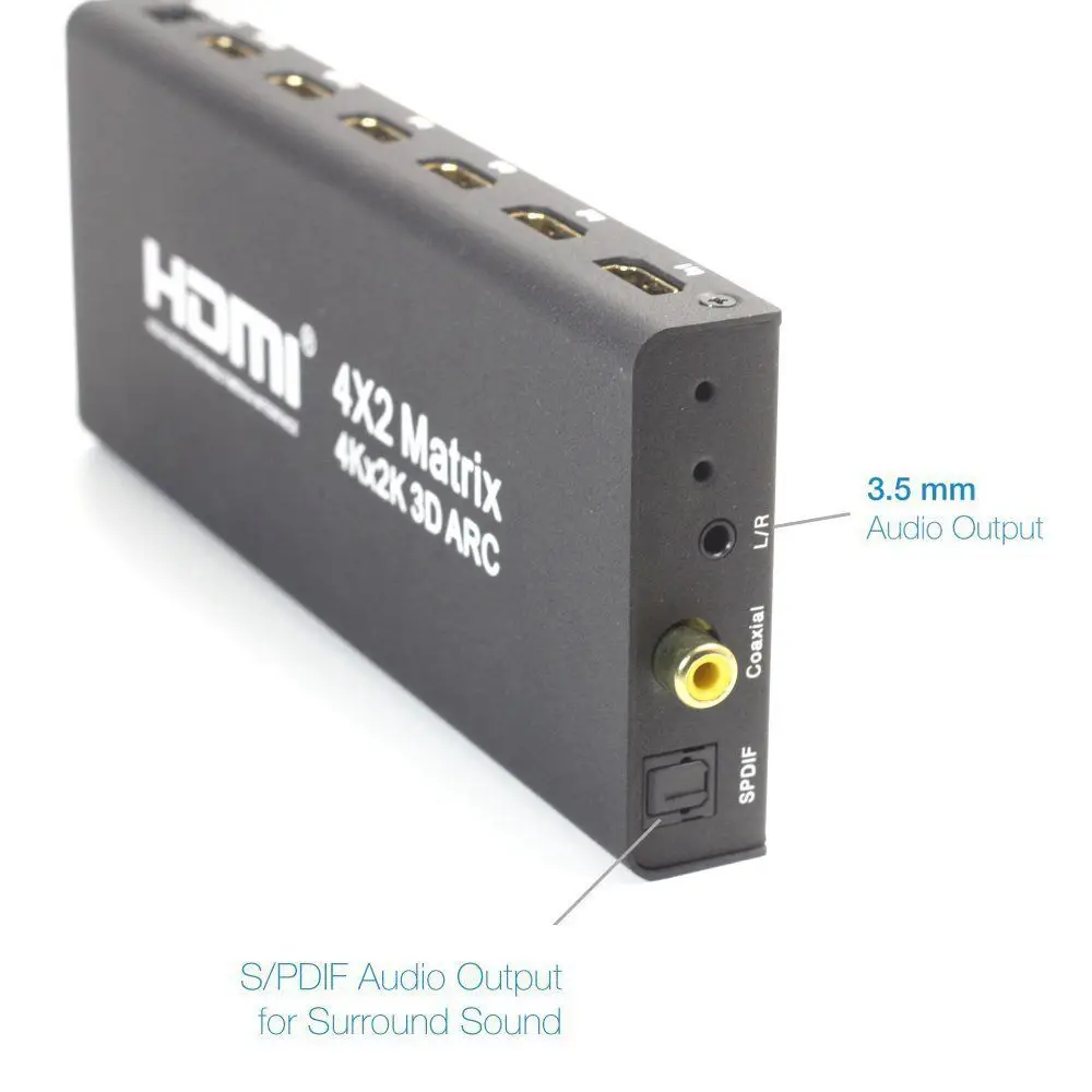 Топ 4x2 HDMI матричный переключатель HD True 4 к x 2 3D hdmi-коммутатор/сплиттер с SPDIF и L/R 3 5 мм