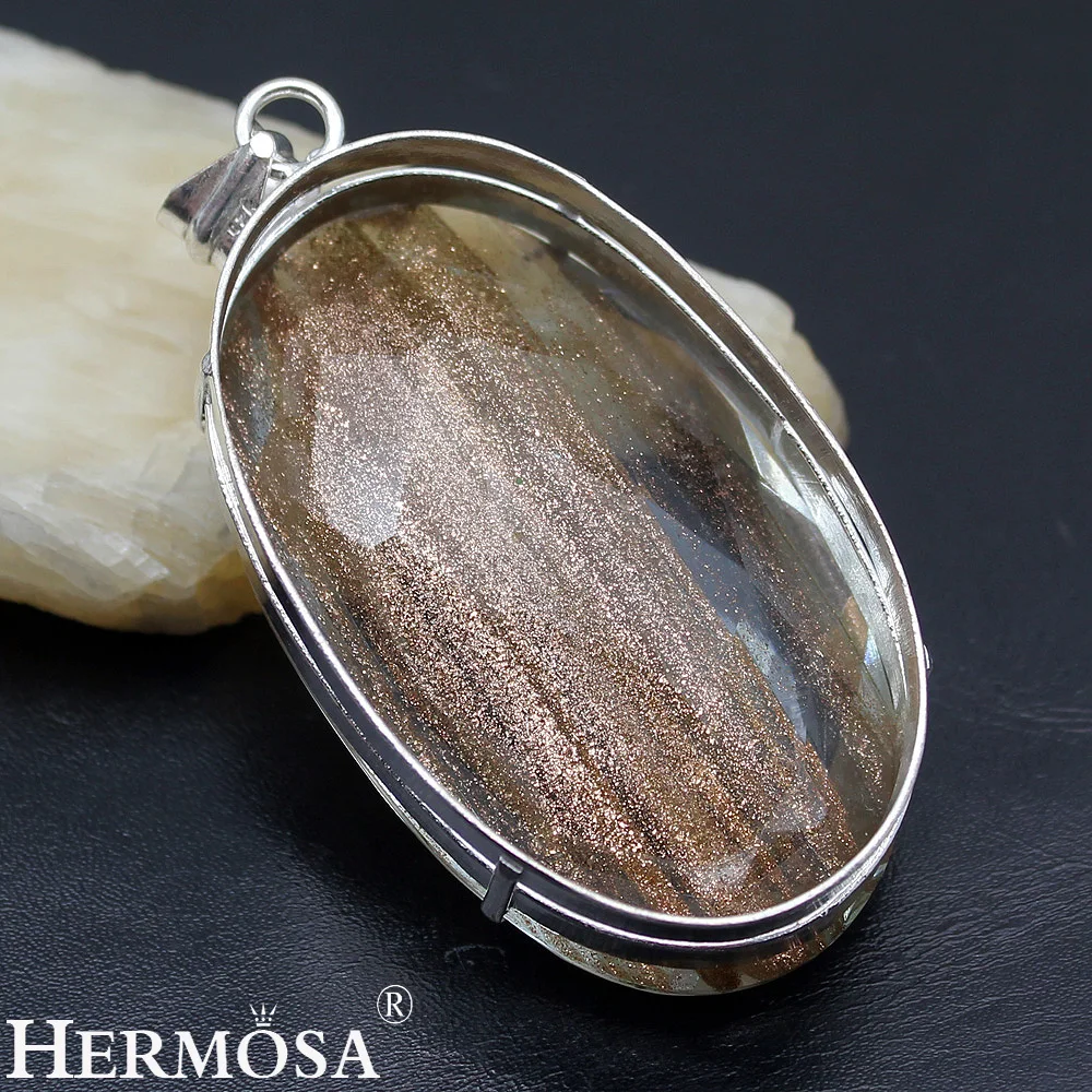 Huge Oval Natural Dichroic Glass 925 Sterling Silver Color Pendant Necklace Charms Jewelry 3 3/8 INCH TF83 | Украшения и