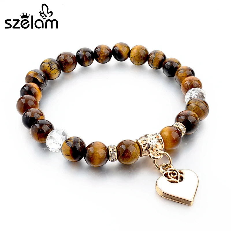 Женский браслет с натуральным камнем Szelam Bijoux коричневый сердечком браслеты