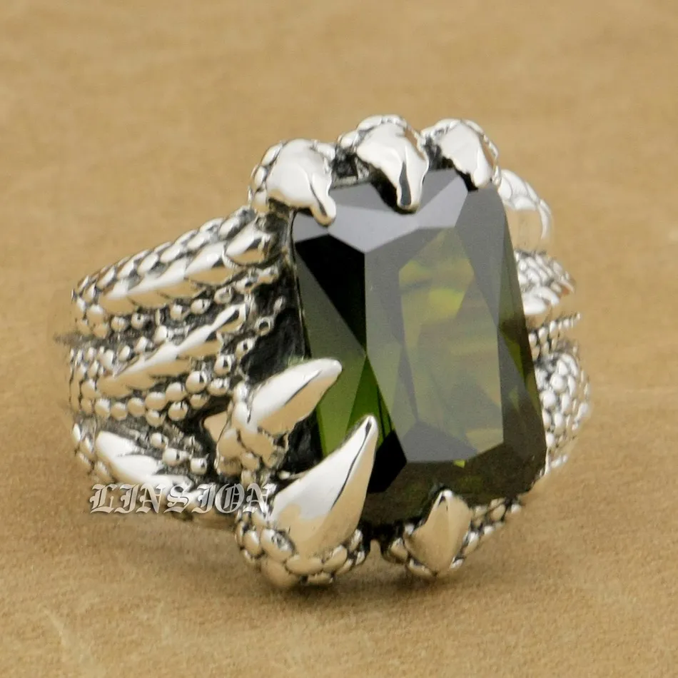 Мужское байкерское кольцо с когтями дракона черное оливковое кубическим