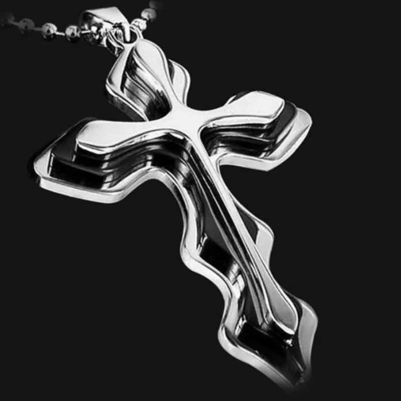 Christian cross stainless steel pendant necklace men and women fashion popular bead chain accessories clavicle | Украшения и