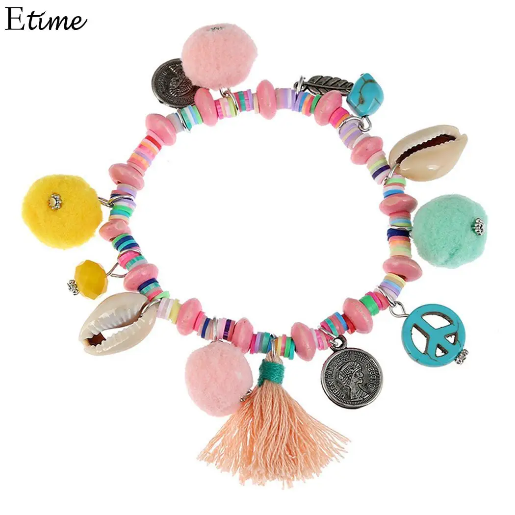 Fanala женские браслеты в виде ракушки браслет с кисточкой разноцветный плюш