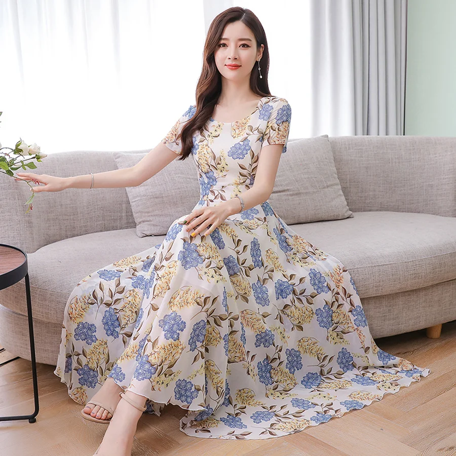 Summer 3XL Plus Size Print Beach Midi Sundress 2020 Elegant Women Floral Chiffon Boho Maxi Dress Vintage Bodycon Party Vestidos | Женская