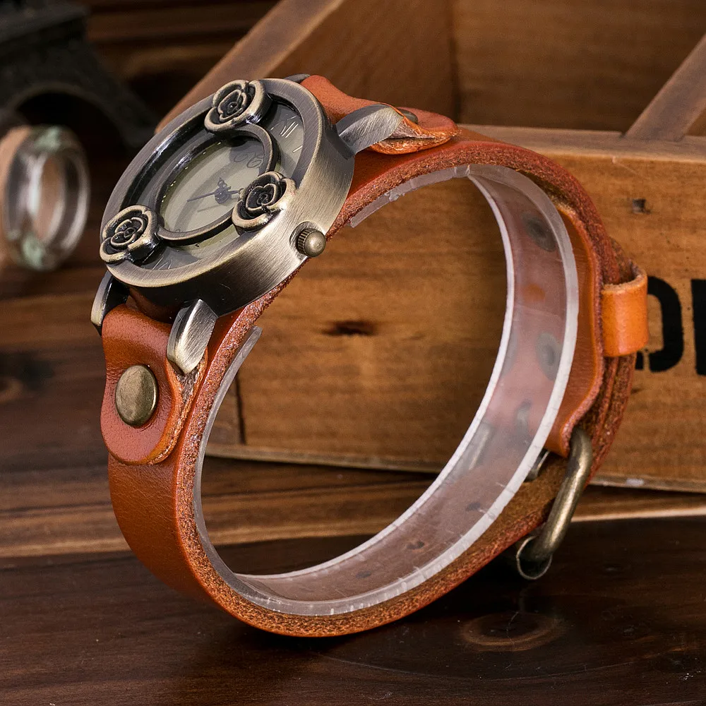 CCQ брендовые винтажные часы из коровьей кожи с цветком повседневные женские