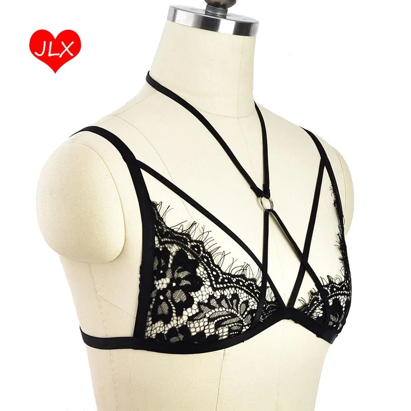 Черное кружево восточном See Through Soft Bralette гот тела Кейдж Бюстье Эротическое белье