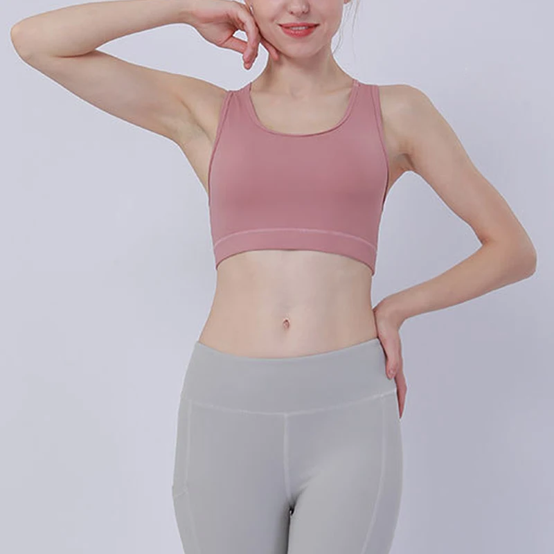 Seamless Sports Bra Top Fitness Women Racerback Running Crop Tops Pink Workout Padded Yoga High Impact Activewear | Спорт и