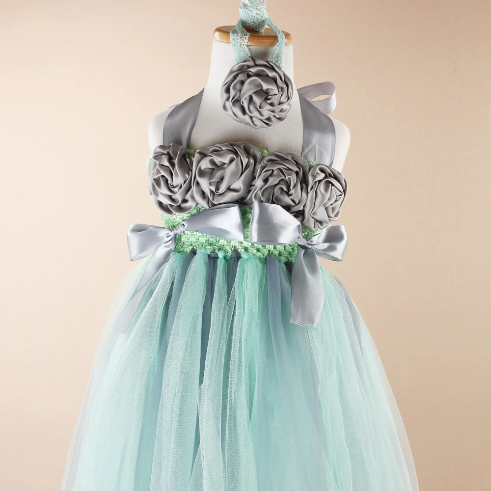 Mint Green and Gray Couture Wedding Flower Girl Tutu Dress Baby Dancing Birthday Summer Kids Photo Clothing TS054 | Детская одежда и