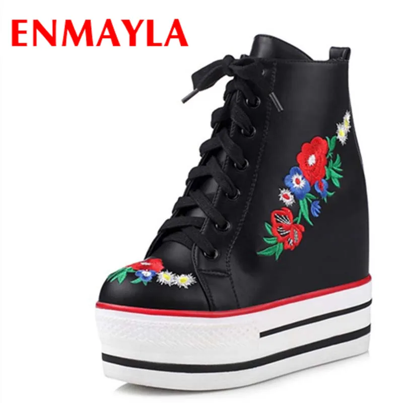 ENMAYLA ботинки на высокой платформе 3 цвета дамские белые туфли ботильоны для
