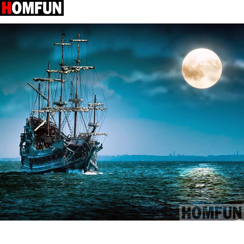 Алмазная 5d-картина HOMFUN корабль и Луна вышивка крестиком полное покрытие