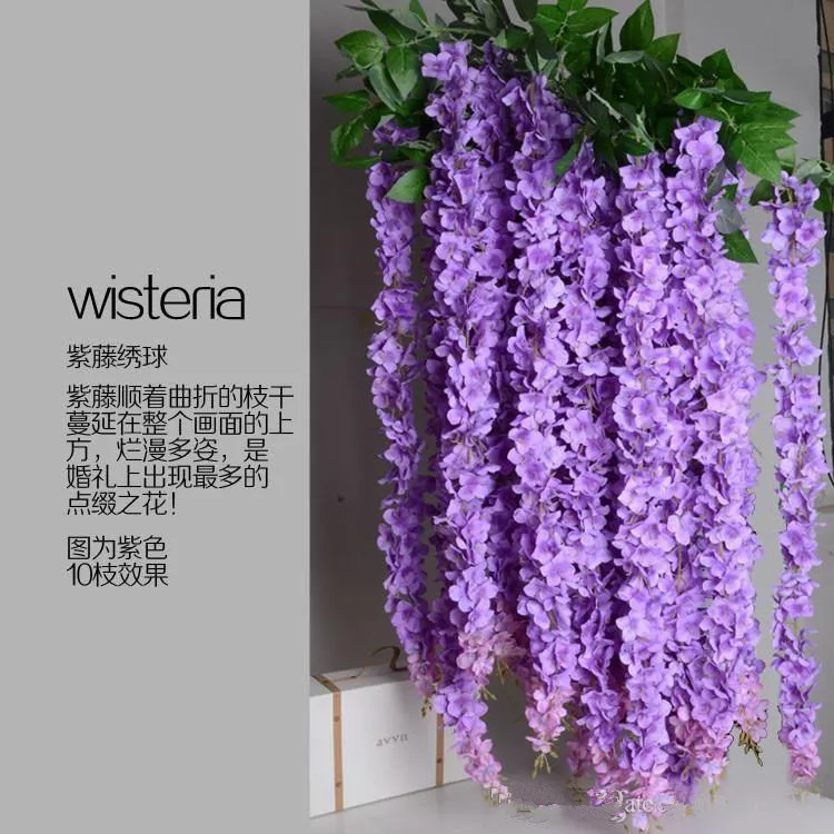 Сверхдлинная белая искусственная шелковая Гортензия цветок гирлянда из