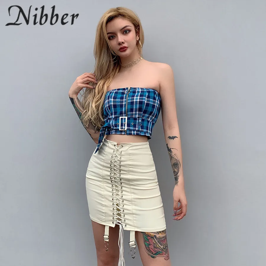 Nibber, летние, синие, клетчатые, элегантные топы, женские майки, модные футболки, сексуальные, вечерние, короткий топ, для диких девушек, с открытыми плечами, бандо