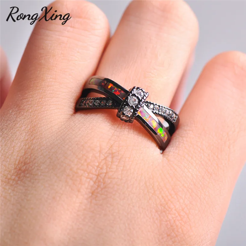 RongXing оранжевый огненный опал Скрещенные кольца для мужчин и женщин винтажное