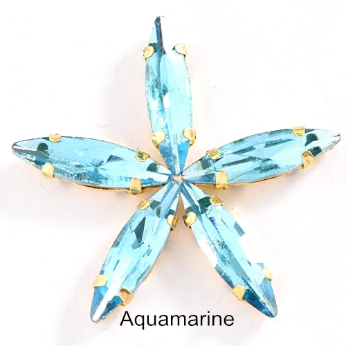 Aquamarine 4x15 мм, 50 шт., цветные стразы в виде лошадиных глаз, пришитые на коготь стразы в виде листьев из стекла, пришитые стразы с золотым коготком, свадебное платье B3742 - Цвет: Aquamarine