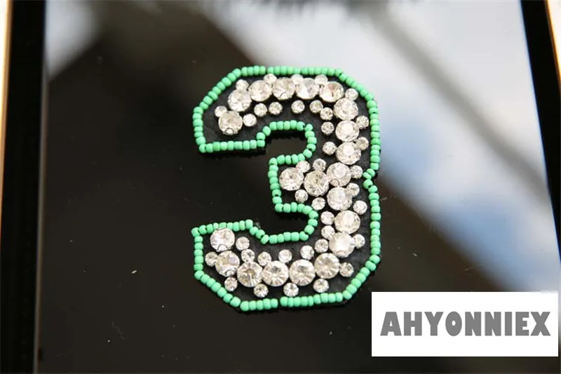 Large Size 0-9 Number Rhinestones beads patches Baseball Uniform DIY Applique Sew On Water Drill Parches for Clothes Bags