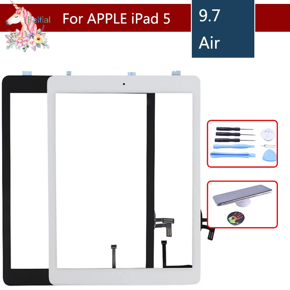 

Новинка для iPad Air 1 iPad 5 сенсорный экран дигитайзер с кнопкой Home Переднее стекло дисплей Сенсорная панель A1474 A1475 A1476 Замена