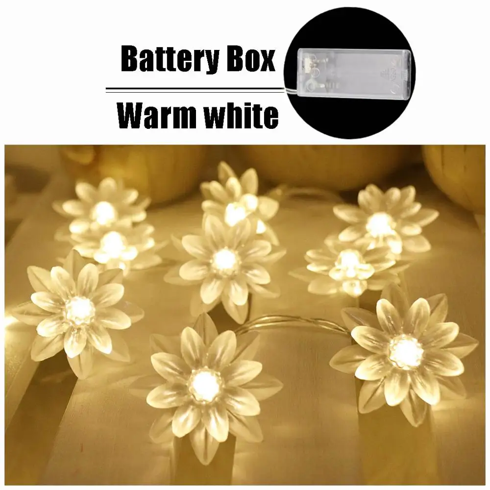 Warm white (Battery) Светильник в виде лотоса, светодиодный светильник в виде цветка, гирлянда, светильник s для свадьбы, Рождества, улицы, вечерние, на Рождество, Рамадан, сказочный декоративный светильник ing HL - Испускаемый цвет: Warm white (Battery)