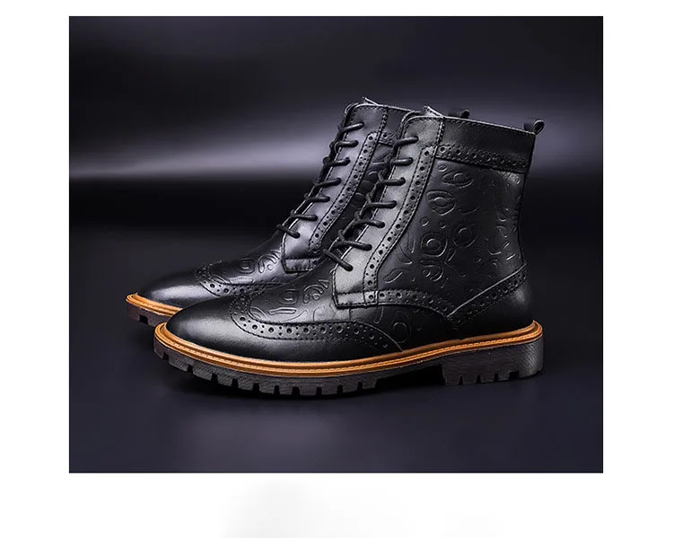 COSIDRAM Men Genuine Leather Roman Style Ankle Boots Autumn Winter Shoes Male Lace-up Boots PU Leather Male Botas BRM-075