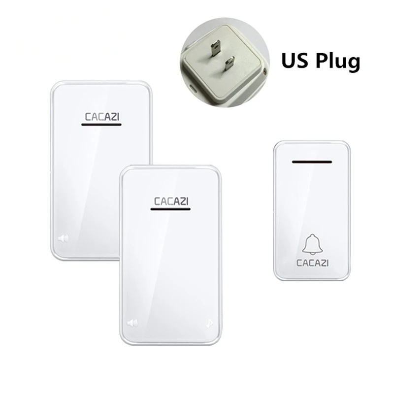 white US Plug 1x2 Беспроводной дверной звонок с вилкой для ЕС, США, Великобритании, Австралии, без батареи, автономный, 200 м, IP 40, водонепроницаемый светодиодный светильник, беспроводной звонок, 1, 2 кнопки и приемник - Цвет: white US Plug 1x2