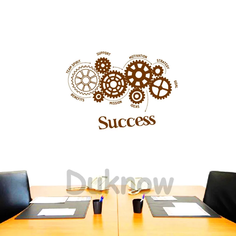

Teamwork Success Gears Wall Art Decals Office Art Mural Decor Motivation Words Vinyl Wall Sticker For Company Wall Decoration