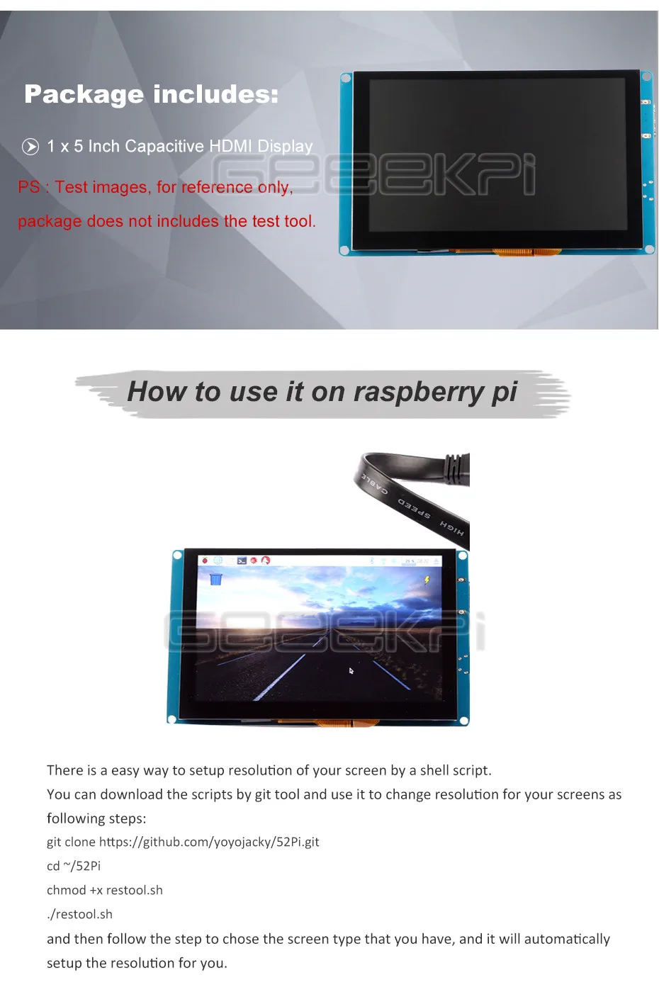 GeeekPi 5 дюймов 800x480 дисплей емкостный сенсорный экран монитор для Raspberry Pi 4 B все платформы, Windows, Beagle Bone черный