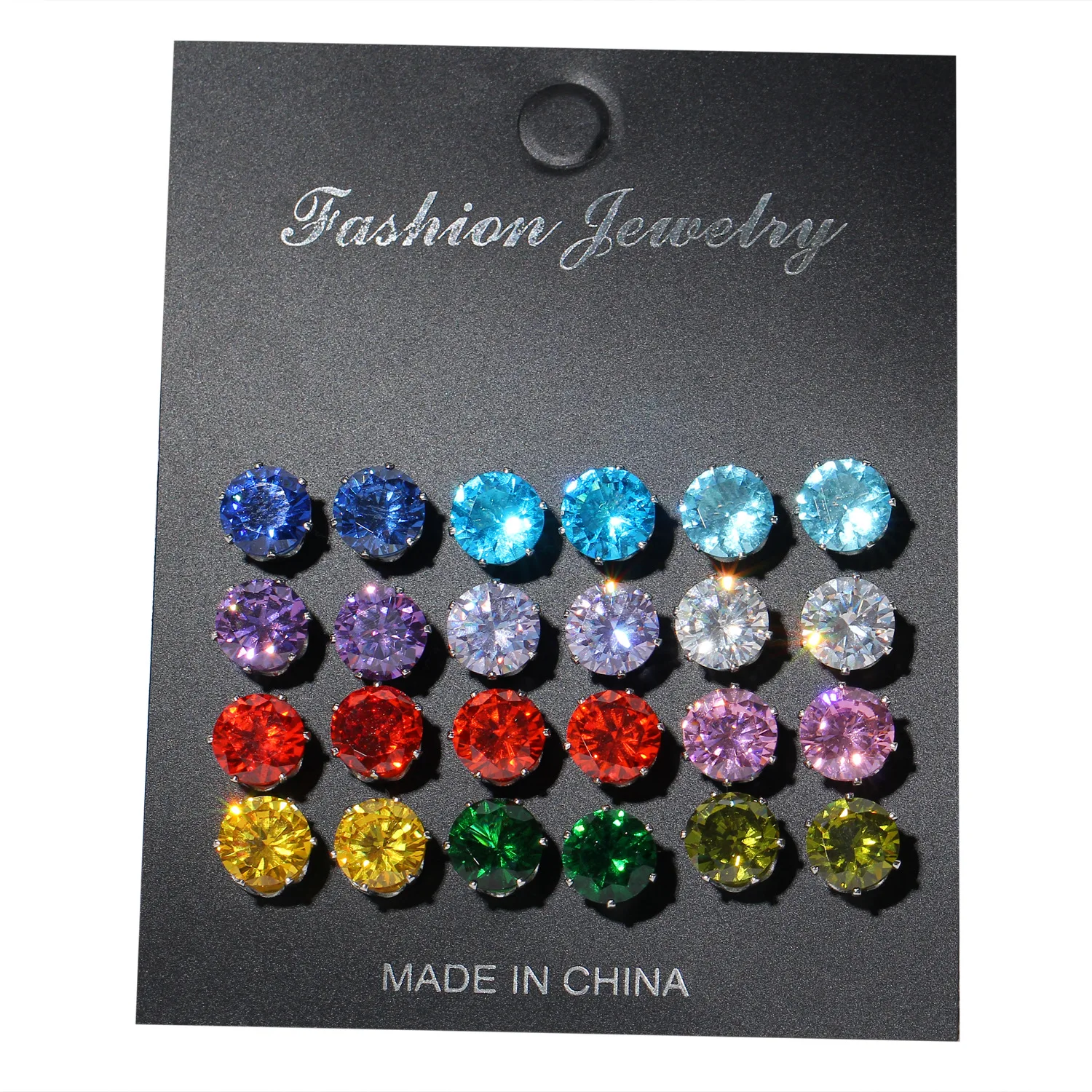 Набор из сережек с 6 краями и разноцветными кристаллами 12 пар/компл.. | Украшения