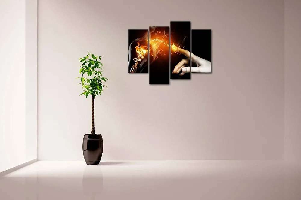 Новый светильник на холсте 4 шт. ручной желтый черный фон настенная живопись