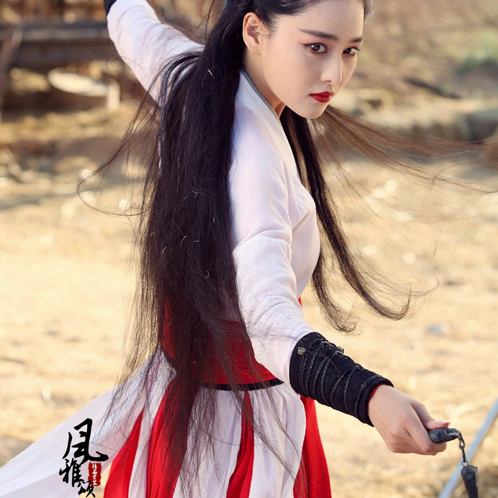 

Женский костюм Hanfu, белый, красный, костюм героини, новейшая телевизионная игра, в приграничном городке, Блудный, Чжан сюнью, такой же дизайн, меч ханьфу