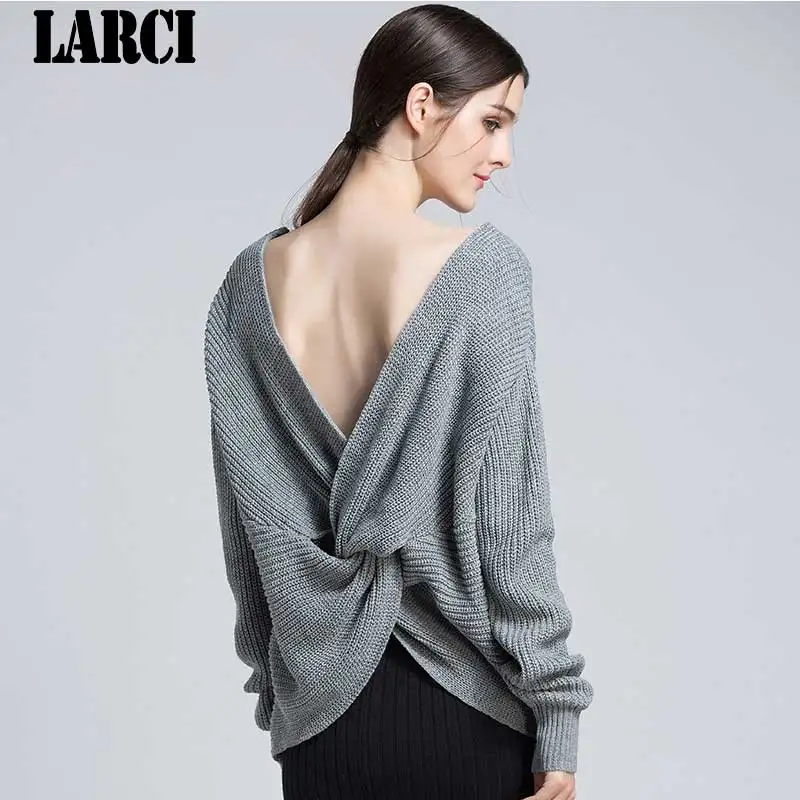 LARCI спинки Вязание пуловер Модные на шнуровке осень-зиму свитер женские топы