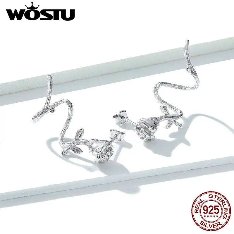 WOSTU S925 благородного розового серьги-гвоздики Gennuie 925 стерлингового серебра CZ