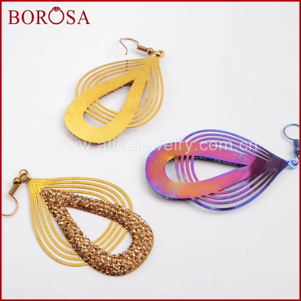 Женские Разноцветные серьги BOROSA висячие в форме капли с металлическими стразами