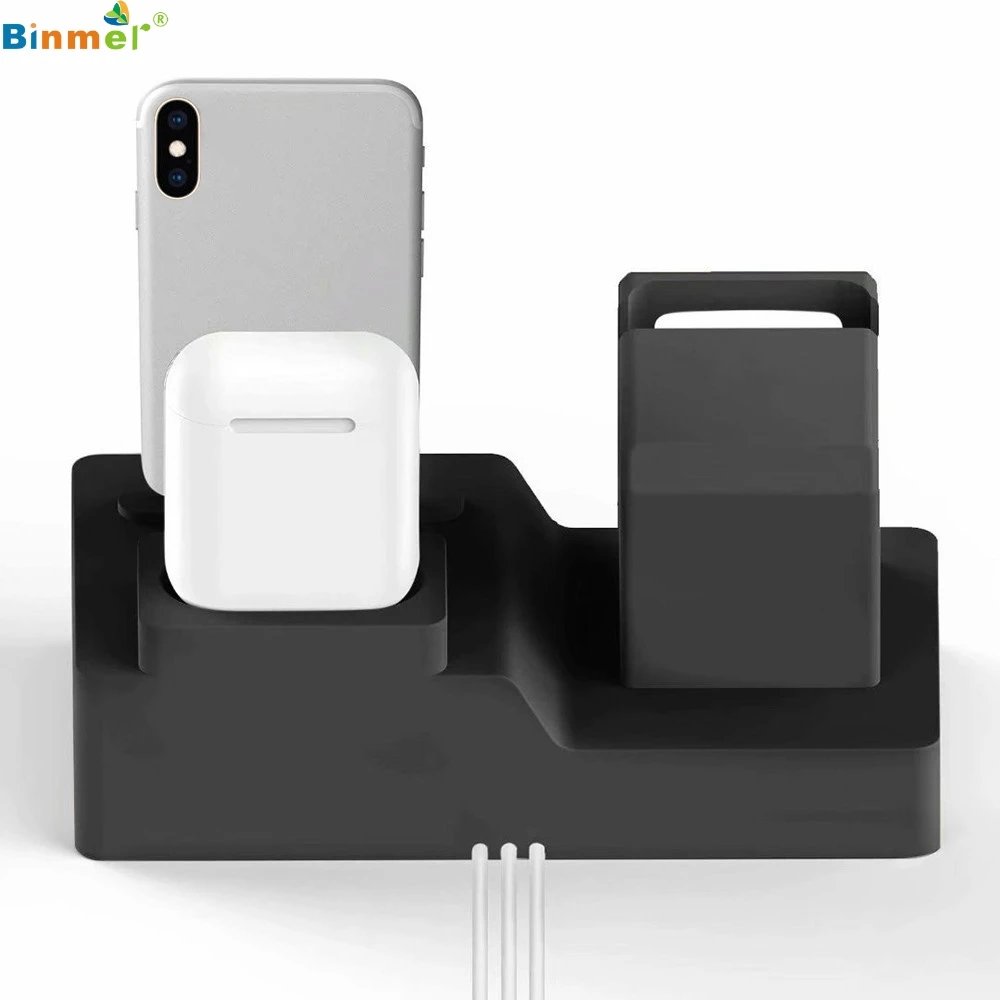 Binmer Silicone smart watch charging stand 3-in-1 built-in USB port for home office unique personality charger Iphone | Электроника