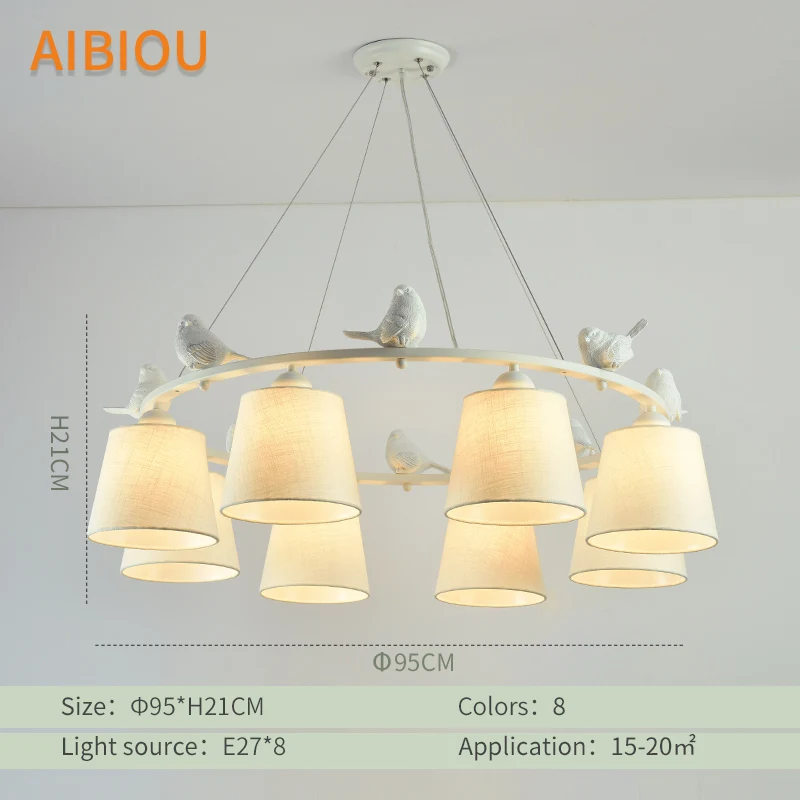 8 Lights AIBIOU птицы блеск светодиодный Люстра с тканью Абажуры для гостиной E27 столовая люстра ткань освещение для кухни - Цвет абажура: 8 Lights