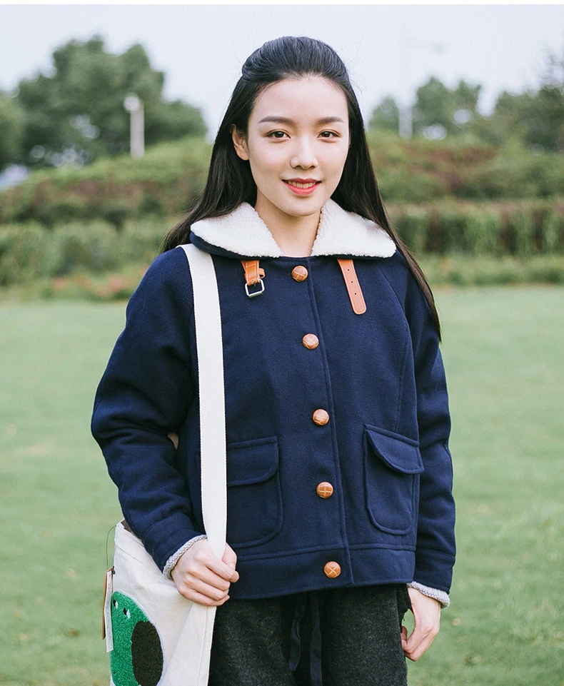 Japan fashion Harajuku Lamb Leather Buckle Collar Clip Cotton Wool Coat Jacket Motorcycle Thickening Winter Women Parkas | Женская