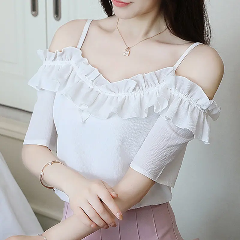 Топы 2018 летние Blusas Feminina сексуальные топы с открытыми плечами женская шифоновая