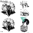 3D свирепый маленький волк, татуировки, наклейки для женщин, Геометрическая черная лиса, птицы, рука, временная татуировка для мужчин, полуночная луна, поддельные лесные татуировки