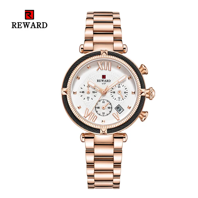 rose gold Женские модные золотые синие женские кварцевые часы все стальные хронограф дат часы высокого качества повседневные водонепроницаемые наручные часы - Цвет: rose gold