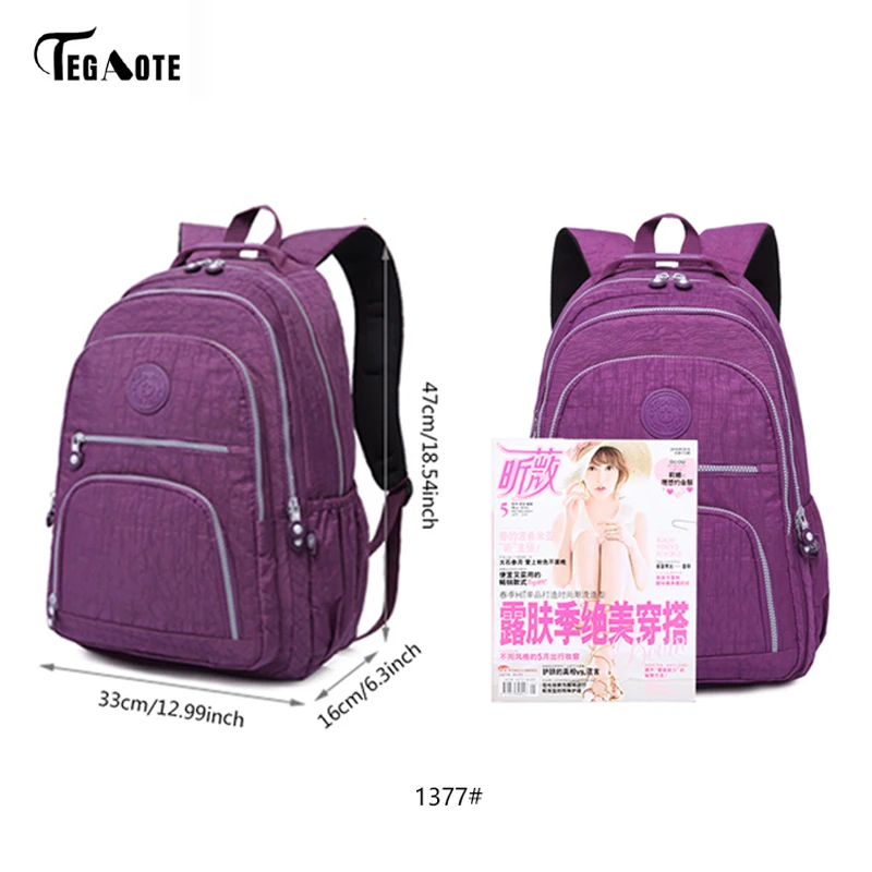 TEGAOTE, классический рюкзак для девочек-подростков, Mochila Feminina, женские школьные рюкзаки, нейлоновый водонепроницаемый повседневный рюкзак для ноутбука, женский рюкзак