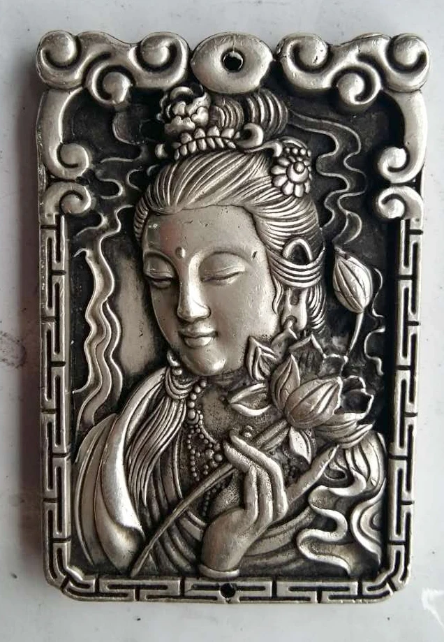 

Exquisite Old Chinese Metal Kwan-yin Avalokitesvara Auspicious Amulet Plate No.5