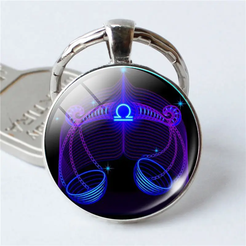 libra DIY Знак зодиака брелок 12 Созвездие Лев Дева весы скорпион кулон «Стрелец» двойное лицо брелок держатель для ключей день рождения - Цвет: libra